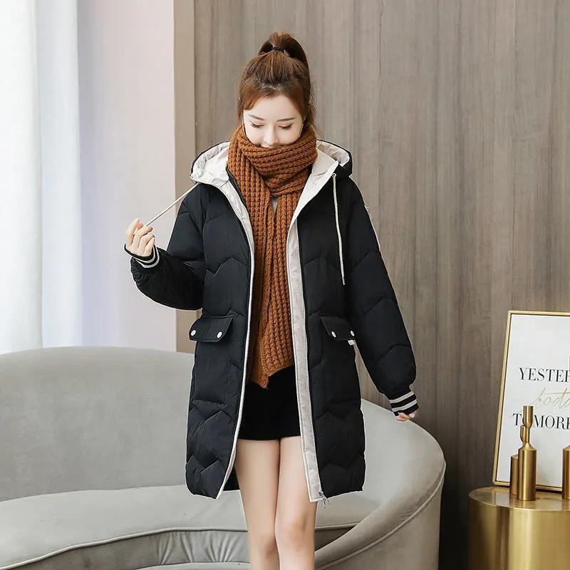 Down Cotton Jacket Winter Thicken Warm Loose Fashion Color Glossy Disposable Stand Collar Mid-length Cotton Jacket Women