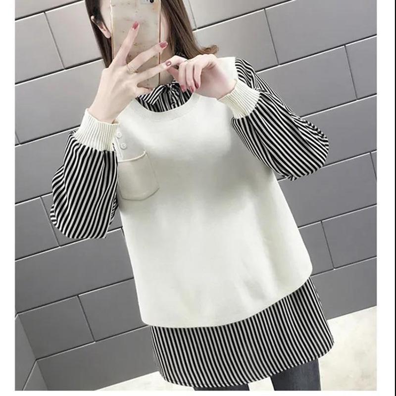 Autumn and Winter Shirt Collar Fake Two-piece Sweater Women All-match Bottoming Knitwear Top