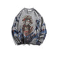 Men's Round Neck Sweater Slim-fit Chinese Style Printed and Dyed Pullover Sweater Street Loose Bf Style Casual Knit Sweater Top Suitable for Teenagers