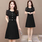 Women's Summer Dress Solid Color Round Neck Chiffon Slim A-line Skirt