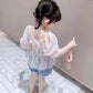 Girls' Summer T-shirts Children's Short-sleeved Western-style Children's Clothes Little Girls Chiffon Shirts