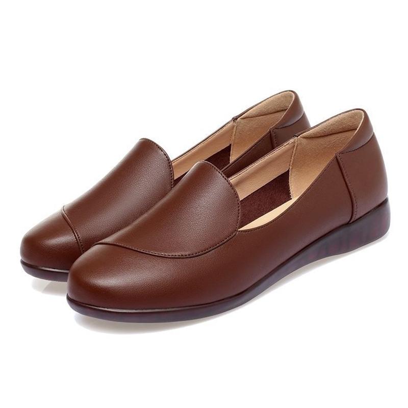 Solid Color Soft Leather Shoes Women's Scoop Shoes Flat Comfortable All-match Long Standing Not Tired Work Shoes Ladies Casual Leather Shoes