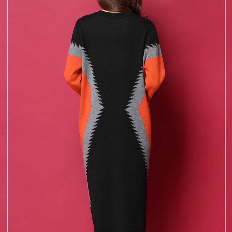 Autumn Winter Long Base Sweater Dress Large Size Loose Sweater Dress Contrast Color Pullover Knitted Dress