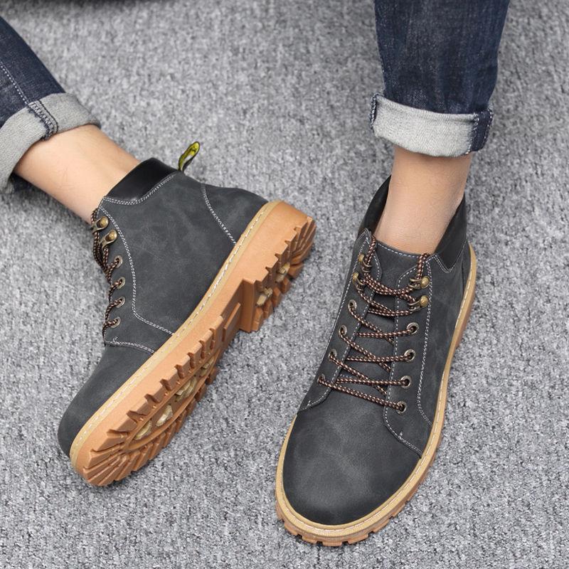 Fashion Men's Martin Boots Warm Working Boots Lace Up Men's Desert Boots Round Toe High Top Shoes