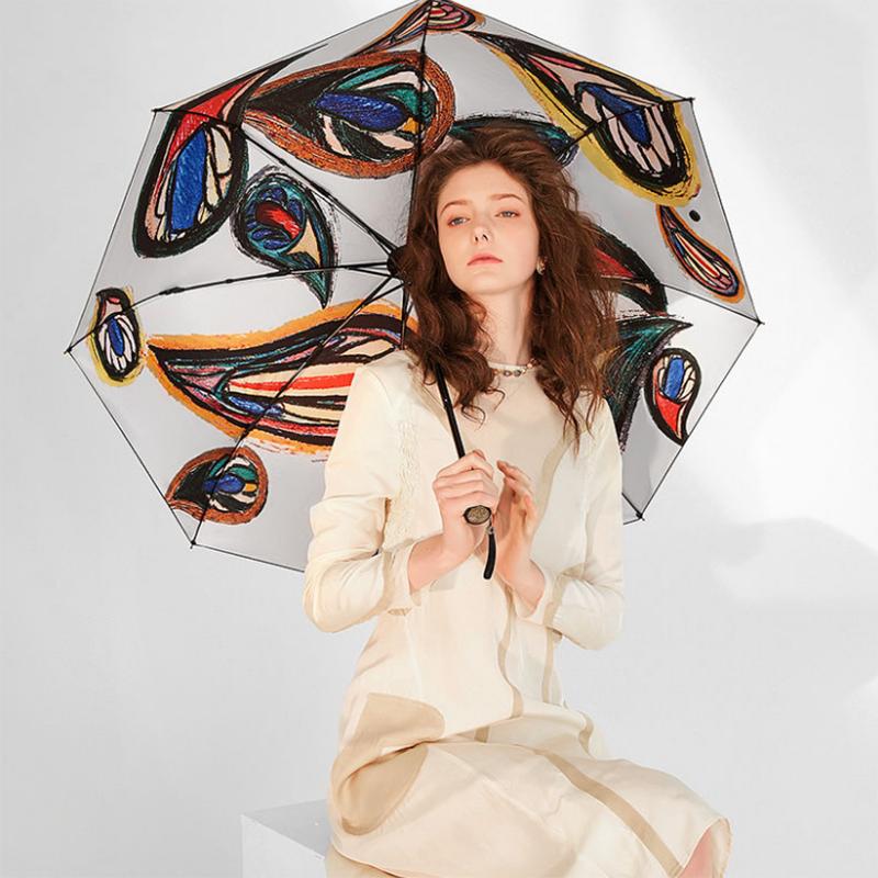 Ultra-light Creative Three-fold Umbrella Female Sun Umbrella Anti-ultraviolet Folding Sunscreen Black Plastic Sunny Umbrella Dual-use