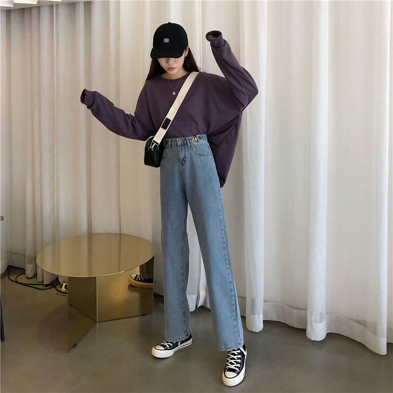 WTEMPO Straight High-waist Jeans Women's Spring Korean Version of The Wild Loose Was Thin Wide-leg Pants