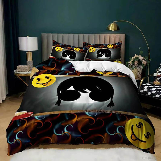 Christmas Theme Print Kit Being Set In A Pillow Set of Blame Dark Black Skull Bedding Three-piece Set