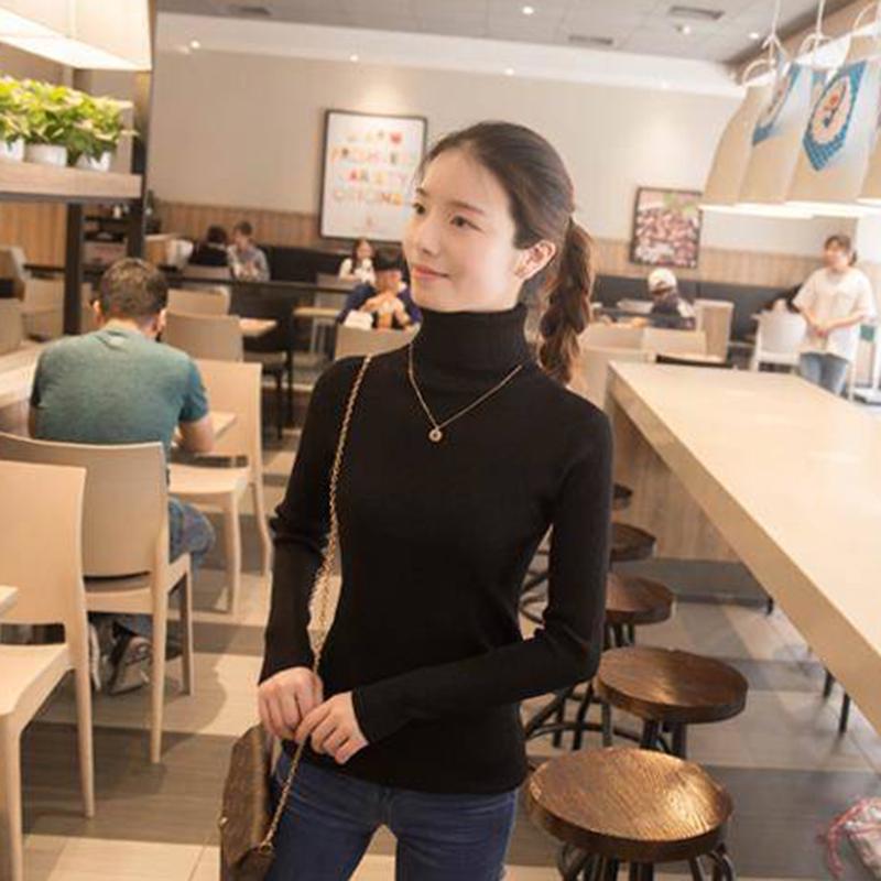 Pofulove Women Turtleneck sweater Pullover long sleeves Bottoming slim thick Knitted sweater  winter