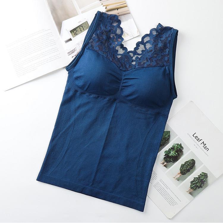Winter Tank Top Sexy Padded Top Lingerie Crop Tops Lace Tank Black Velvet Warm Vest Inner Wear Camisole Strap Bralettes