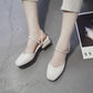 V Mouth Square Toe Sandals Thick Heel Single Shoes Wild Mid-heel Sandals High Heels Women Retro Thick Heel Leather Shoes Women
