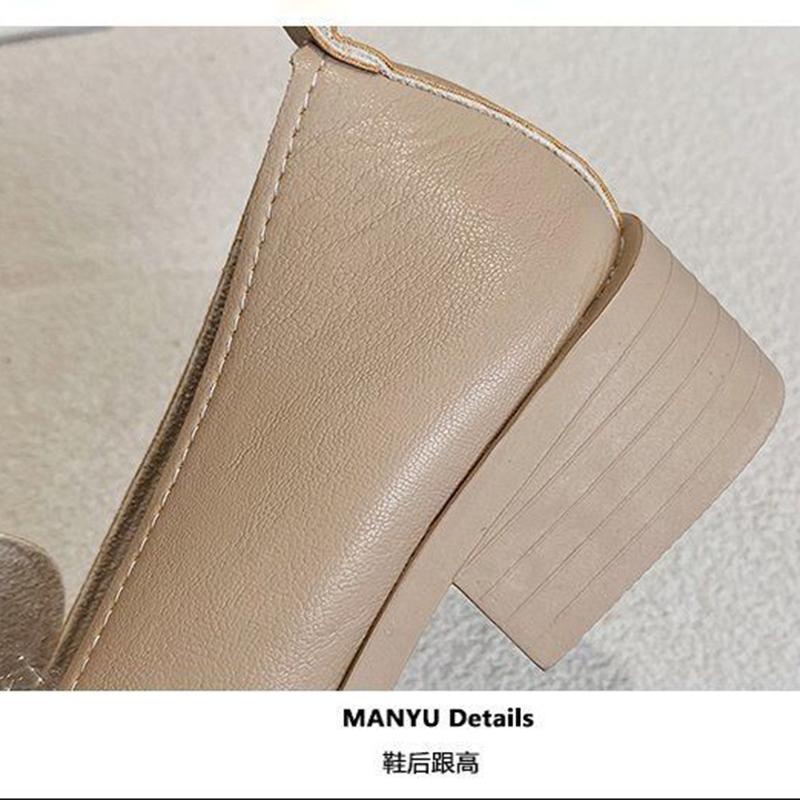 British Style Retro Square Toe Mid-heel Thick-heeled Leather Shoes Women All-match Leather Shoes Women's Shoes Single Shoes Loafers Work Shoes