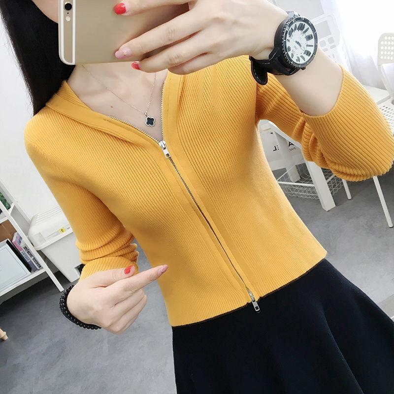 Spring and Autumn Knitted Cardigan Tops Long Sleeves Slimming Sweaters Wild Short Hoodies