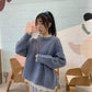 Pofulove loose candy-colored round neck sweater women's hedging long-sleeved wild college style bottoming shirt