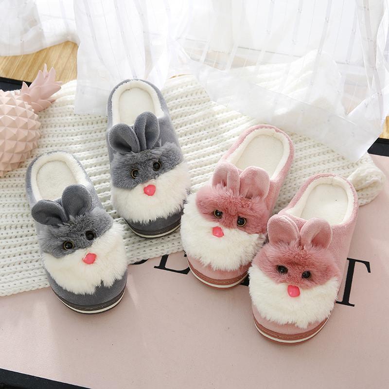 Winter Women Girl Home Slippers Cartoon Rabbit Shoes Bedroom Flat Warm Slippers Indoor Floor Shoes