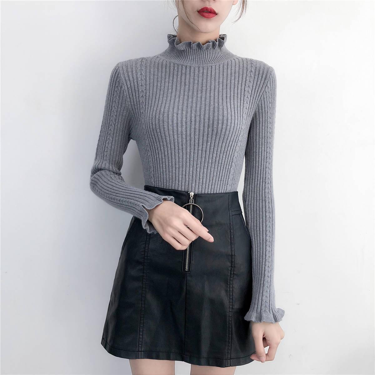Knitted Sweaters Women 2019 Autumn Winter Long Sleeve Casual Turtleneck Pullover Female Pink Jumper