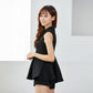 Fashion Summer Slim Mandarin Collar Sleeveless Dress Pleated Dress Shorts Two-piece Set Black