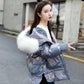 Ladies Winter Glossy Jacket Windproof and Waterproof Parka Hooded Big Fur Collar Coat Split Design Elastic Cuffs Large Size Loose Parka
