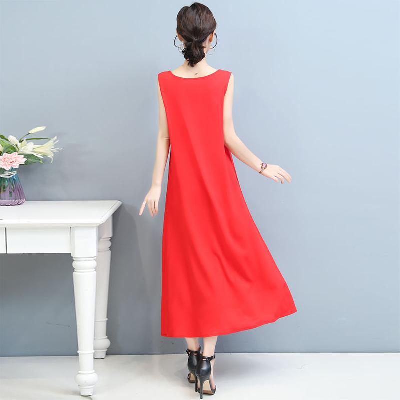 Women's Sleeveless Long Dress Round Neck Casual Loose Party Maxi Dress Bottoming Dress