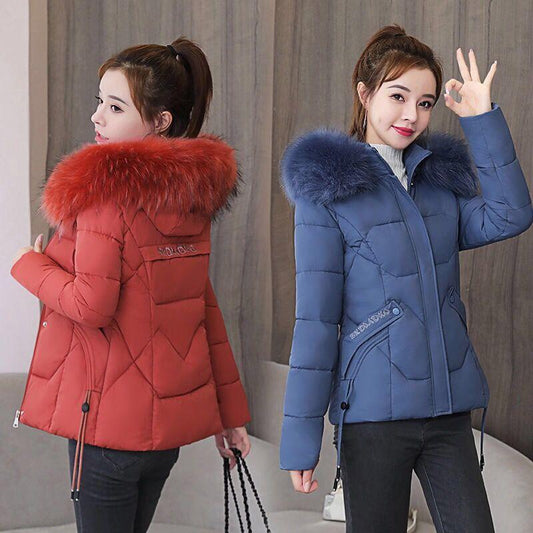 Women's Short Slim Slimming Down Padded Jacket, Detachable Big Fur Collar, Fashion Winter Small Padded Jacket