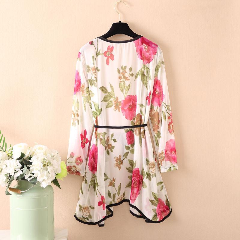 Women's Sun-Dress 1pcs Chiffon Cardigan Flowers Sun Protection Clothing Mid-length Plus Size Loose Outer Thin Coat Beach Air-conditioned Rooms