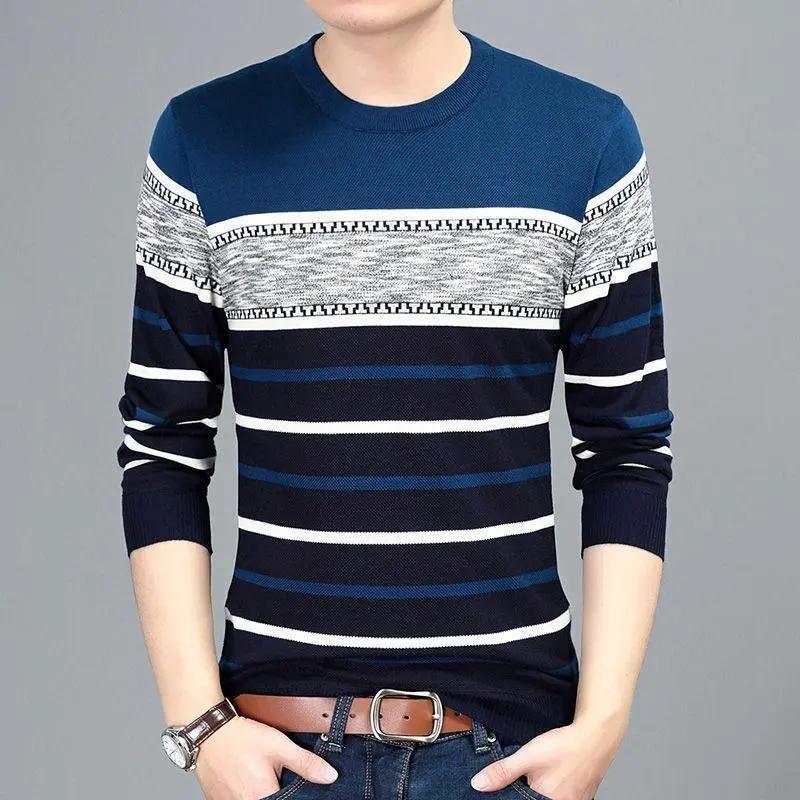 Spring and Autumn Sweater Men's Thin Section Long Sleeve T-Shirt Middle-aged and Youth Base New Trendy Korean Version Round Neck Sweater