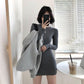 Women's Four Seasons Fried Street Suit Hooded Loose Sweater Jacket + Long Sleeve Slim Dress Two-piece Casual Suit Coat Skirt Sets