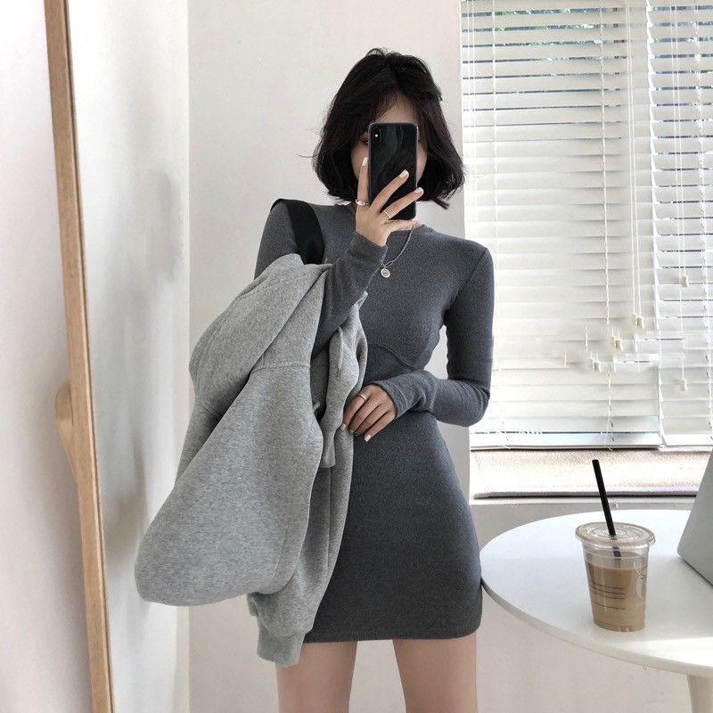 Women's Four Seasons Fried Street Suit Hooded Loose Sweater Jacket + Long Sleeve Slim Dress Two-piece Casual Suit Coat Skirt Sets