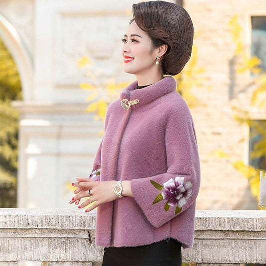 Middle-aged Mother Autumn and Winter Clothing Short Coat Western-style Mink Fleece Top Noble Cardigan
