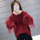 Hollow Lace Stitching Sweater Autumn and Winter Fashion Bottoming Shirt Solid Color Long-sleeved V-neck Sweater Casual All-match Top