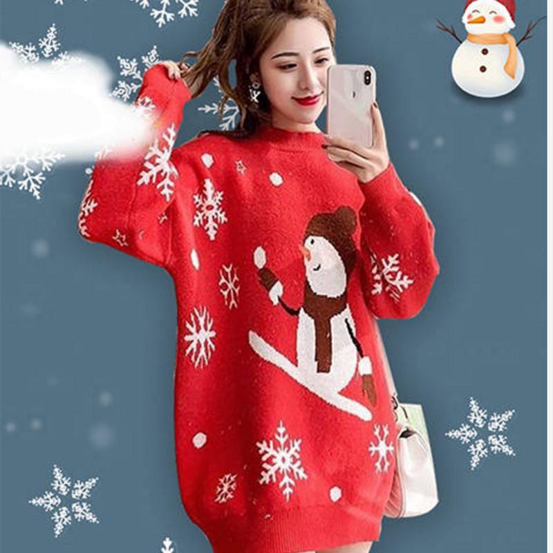 Pofulove Sweater Sweater Women Christmas Sweater Women's Mid-length Thick Loose Loose