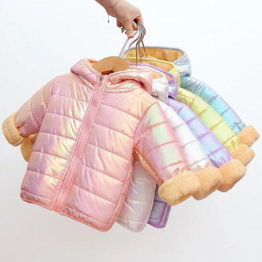 Girls' Down Padded Jacket Bright Face Wash-free Autumn and Winter Warmth Lamb Velvet Winter Jacket