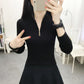 Autumn and Winter Knitted Solid Color Bottoming Shirt Zipper Short Slim Top Long Sleeve Simple Female Sweater