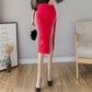 Half-length Skirt Female Summer Mid-length Bright Silk Stitching High Waist Bag Hip Skirt Black Professional Split One-step Skirt
