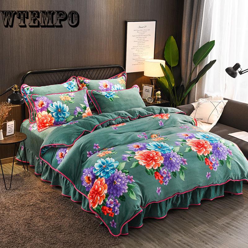 4 Pcs Bedding Set Duvet Cover Set PillowCase Bedclothes Flannel Velvet Crystal Velvet