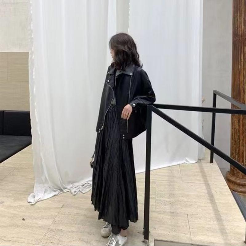 Black Leather Jacket Women's Autumn/winter 2021 New Product Leather Jacket Loose Student Motorcycle Suit
