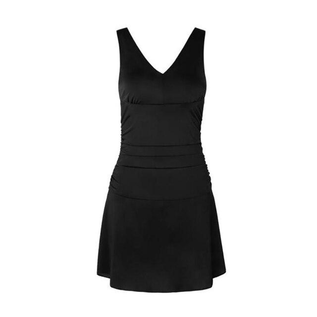 Summer Plus Size Dress Women Black Sleeveless V-neck Swimwear Swimdress and Shorts Set Sexy Mini Beach Dresses Girl
