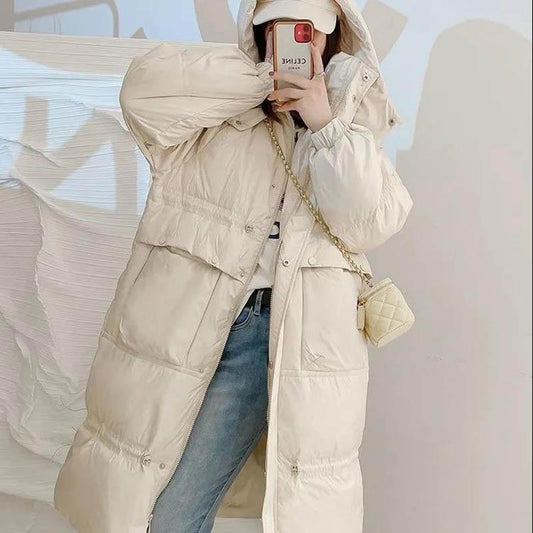 WTEMPO Down Jacket Mid-length Over-the-knee Quilted Jacket Loose Fashion White Duck Down