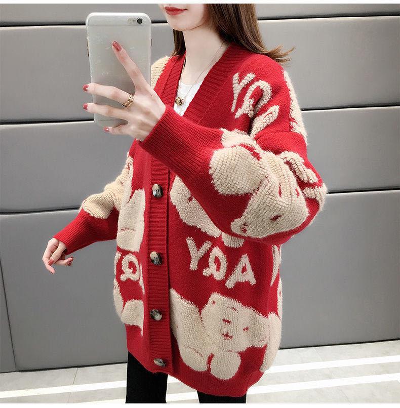 Christmas Women's Sweater Coat Winter Loose Fashion Knitted Cardigan Thickening Women's Jacket