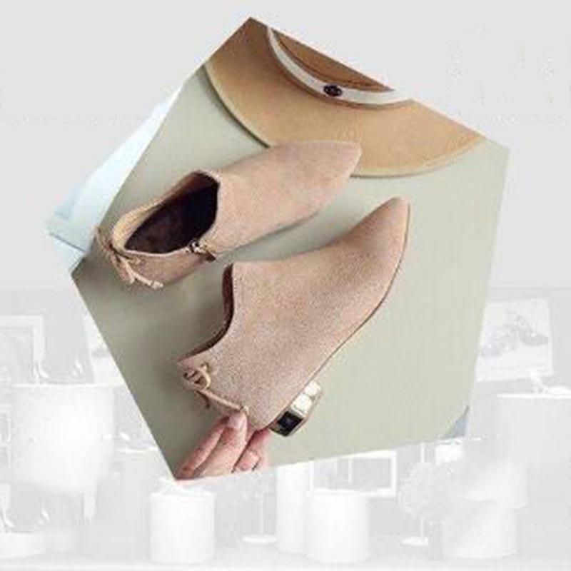 Women's Boots High Heel Warm Pu Zip Pointed Toe Ankle Chelsea Shoes Thick Heel Fashion