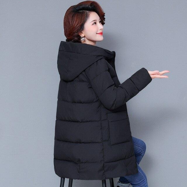 Women Autumn Winter Midi Hooded Big Pocket Windproof Coat Puffer Jacket Cotton Padded Parkas Warm Outwear