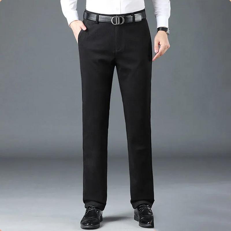 Men's Casual Pants Loose Straight-leg Bussiness Trousers Pants Autumn Winter Thick High-waist Stretch and Fleece Trousers Solid Outdoor Long Pants