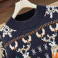 Women's Winter Christmas Red and Blue Snowflake Elk Sweater Large Size Loose Long Sleeve Autumn Knitted Pullover