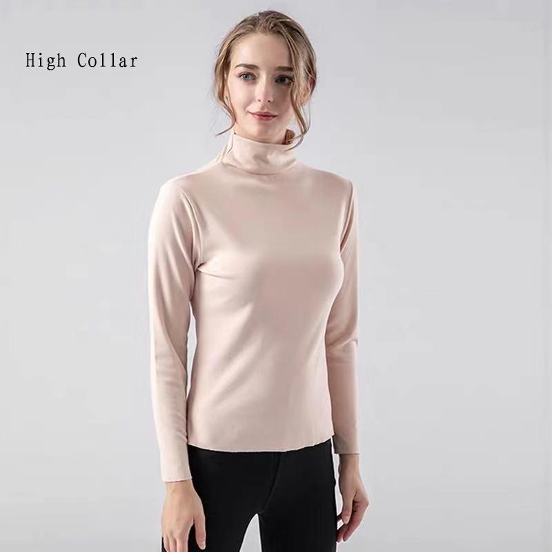 Women Long Sleeve Thermal Underwear Winter Thicken High Collar Sweater Autumn Spring Windproof Soft Lining Comfortable Breathable Wearable Versatile