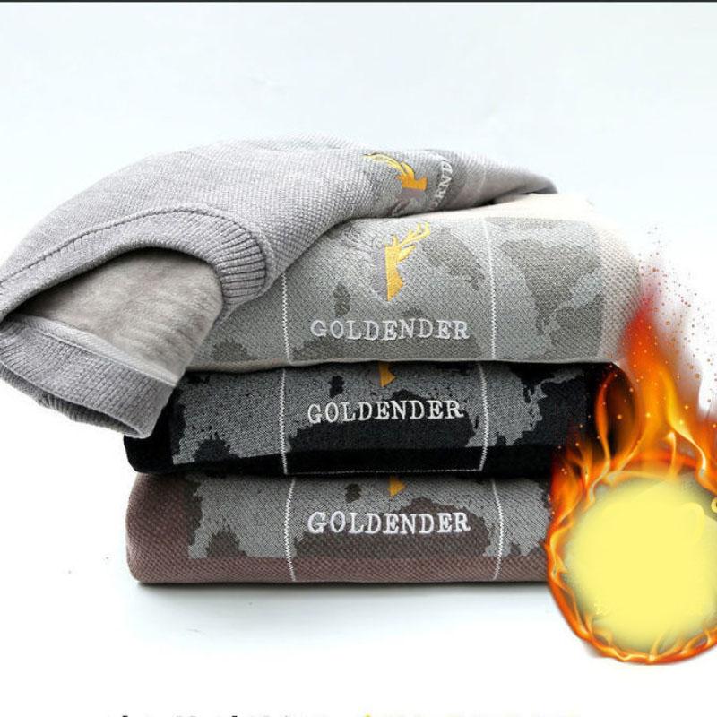 Sweater Men's Winter Clothing Autumn and Winter Thick Sweater Knit Sweater Men's Round Neck