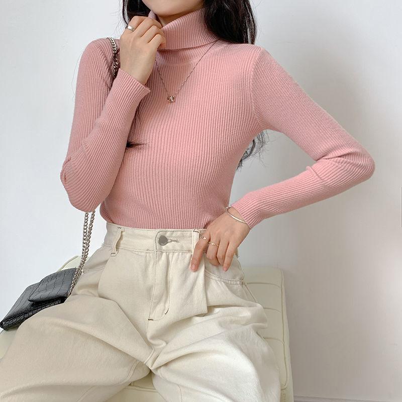 Solid Color Turtleneck Sweater Women New All-match Autumn Winter Slim Slimming Long-sleeved T-shirt Bottoming Shirt Tops