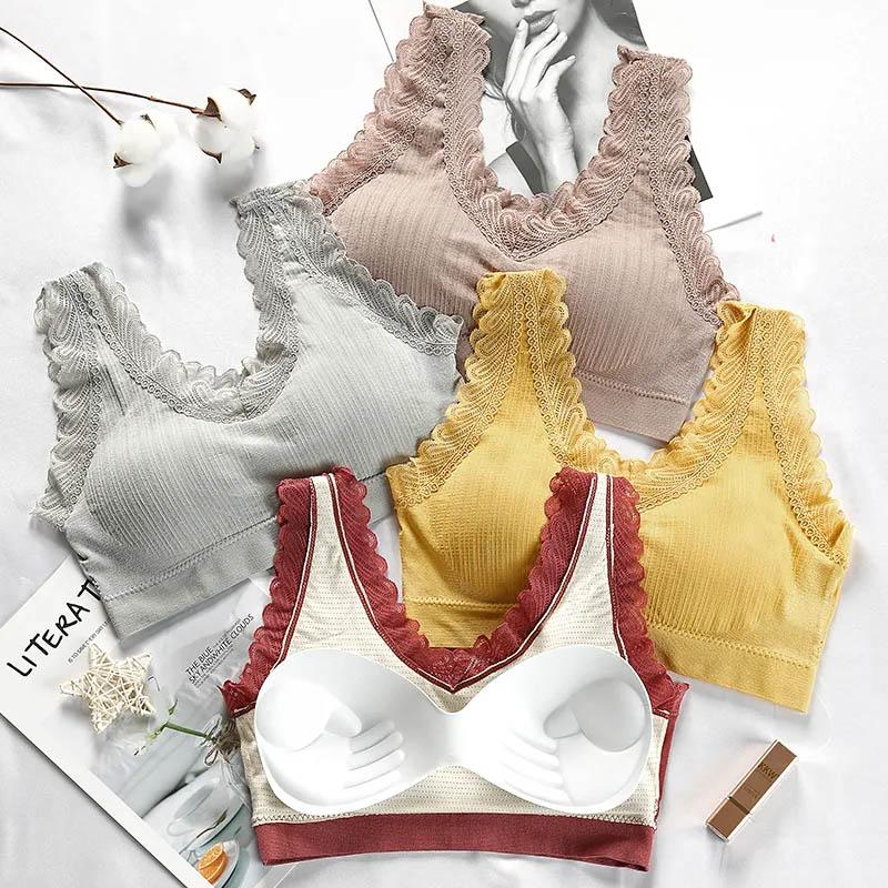 Ladies Sexy Breathable Lace Beautiful Back Tube Top Adjustable Yoga Running Shockproof Gathering Sports Student Vest Anti-sagging Comfortable Bra