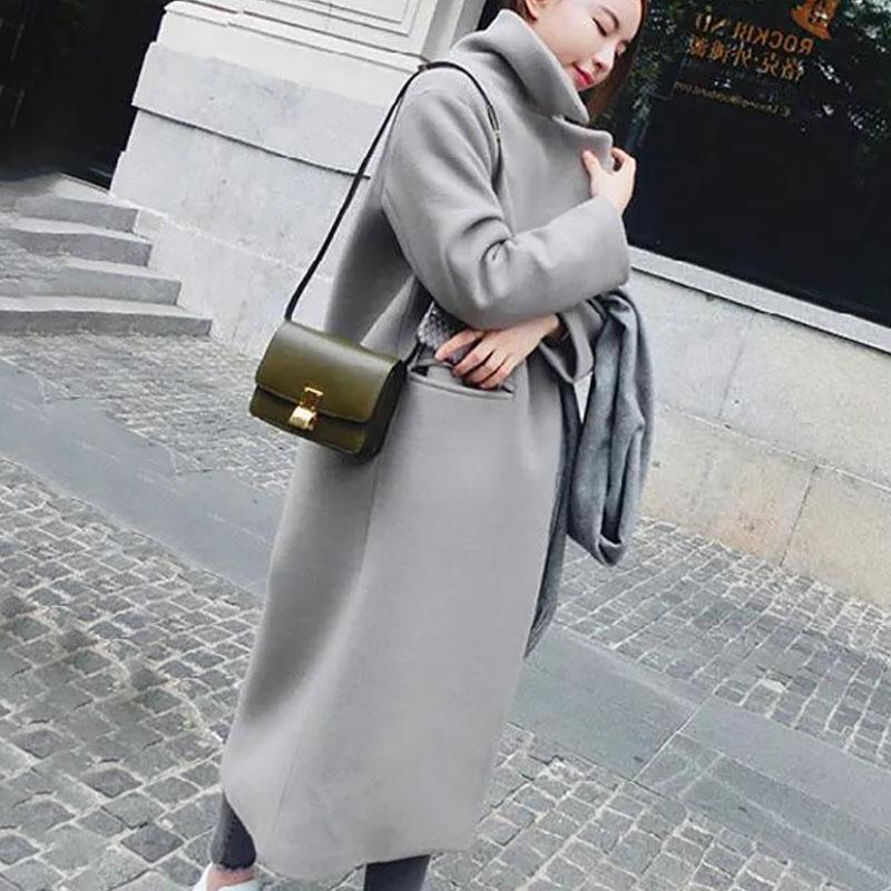 Slim Wool Coat V-neck Solid Color Windbreaker Boutique Casual Jacket Trend Temperament Parka Long