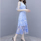 Women's Embroidery Blue Dress Super Fairy Long Fairy Skirt High-end Mesh Skirt Chiffon A-line Floral Dress Fabric Lightweight and Breathable