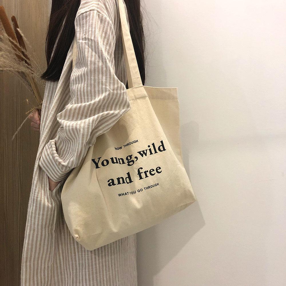 Women Canvas Bags Travel Casual Large Daily Shoulder Tote Shopper Handbag Simple Hobo Bags 1Pcs