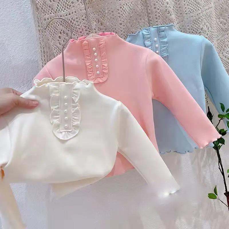 Korean Version of Autumn and Winter Girls Plus Velvet Thick Bottoming Shirt Solid Color All-in-one Velvet Top